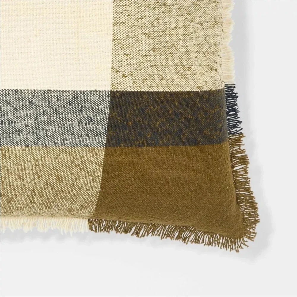Studio McGee Oversized Woven Plaid Square Throw Pillow Brown/Cream/Red